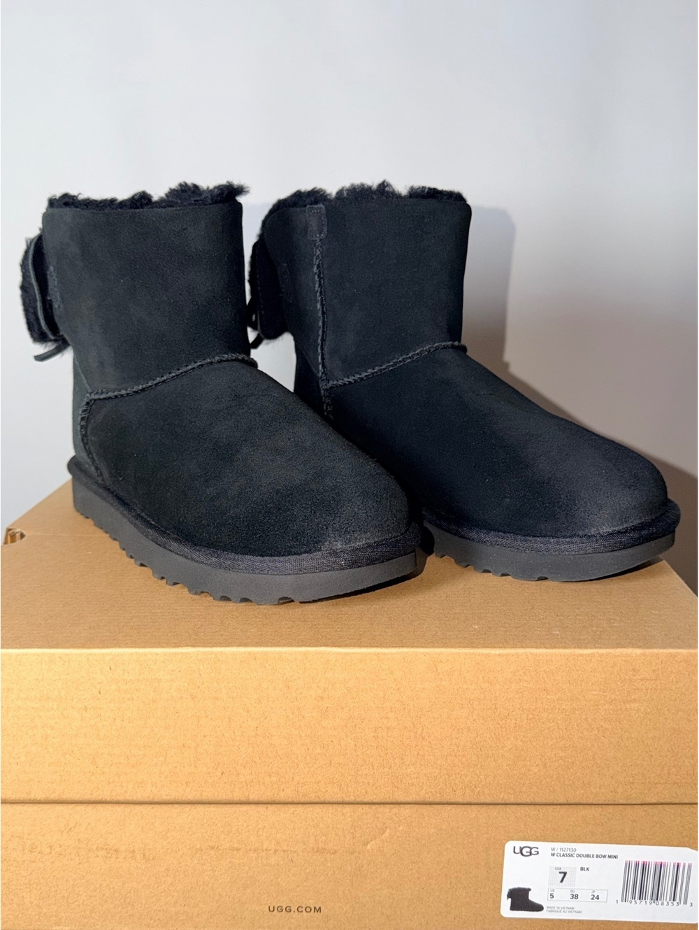 UGG Women's Classic Double Bow Mini Ankle Boots Black Size 7